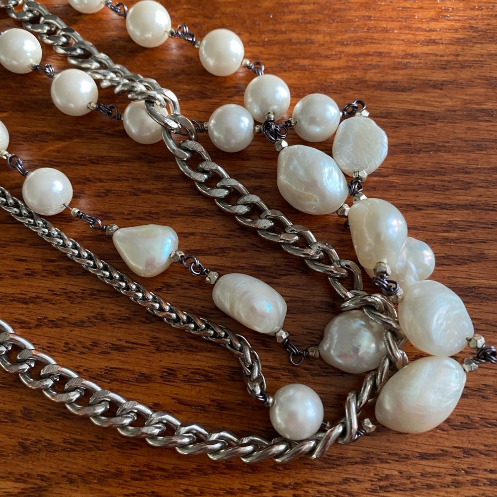 Nakamol Bold Silver Plated Fresh Water Pearl Necklace - Excellent Condition!